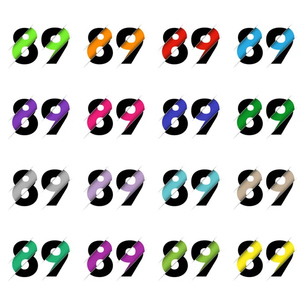 Kağıt kesiği 89 numara. Gerçekçi 3D çok katmanlı kağıt kesim efekti beyaz arka planda izole edilmiş. Alfabe harfi yazı tipi. Doğum günü veya düğün karşılama tasarımı için dekorasyon ögesi