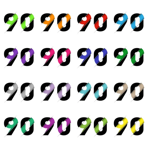 Kağıt kesiği 90 numara. Gerçekçi 3D çok katmanlı kağıt kesim efekti beyaz arka planda izole edilmiş. Alfabe harfi yazı tipi. Doğum günü veya düğün karşılama tasarımı için dekorasyon ögesi