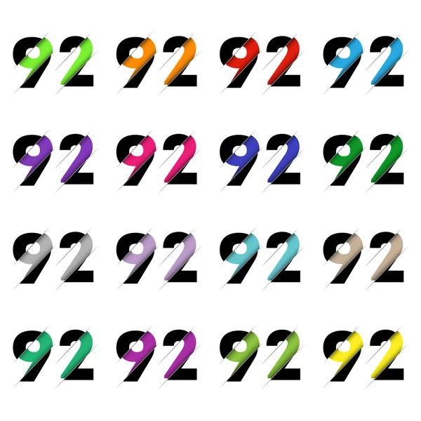 Kağıt kesiği 92 numara. Gerçekçi 3D çok katmanlı kağıt kesim efekti beyaz arka planda izole edilmiş. Alfabe harfi yazı tipi. Doğum günü veya düğün karşılama tasarımı için dekorasyon ögesi
