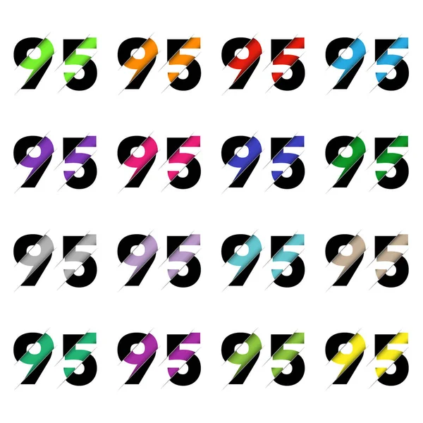 Kağıt kesiği 95 numara. Gerçekçi 3D çok katmanlı kağıt kesim efekti beyaz arka planda izole edilmiş. Alfabe harfi yazı tipi. Doğum günü veya düğün karşılama tasarımı için dekorasyon ögesi