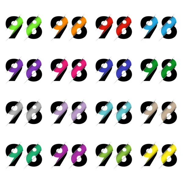 Kağıt kesiği 98 numara. Gerçekçi 3D çok katmanlı kağıt kesim efekti beyaz arka planda izole edilmiş. Alfabe harfi yazı tipi. Doğum günü veya düğün karşılama tasarımı için dekorasyon ögesi