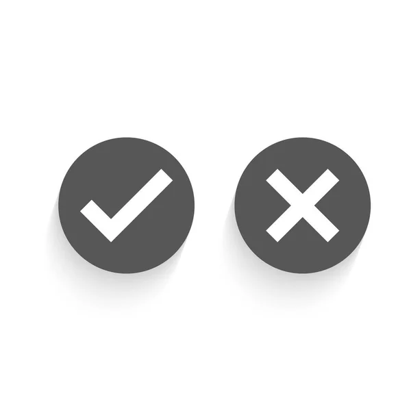 Tick Cross Black Signs Gray Checkmark Red Icons Isolated White — ストックベクタ