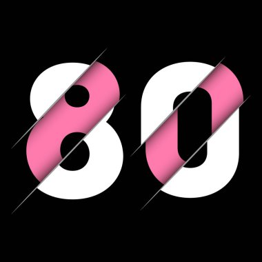 80 yaşında bir logoti. 80 'in soyut grafik sembolünü izole ettim. Düz kesim sayı tasarım şablonu. Yuvarlak şekilli rakamlar, eksi 80 'e kadar indirimli. Minimalist slyle amblem.