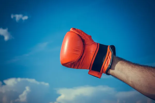 Close Image Hand Boxing Glove Ready Fight Hand Wearing Red — Stock Photo, Image