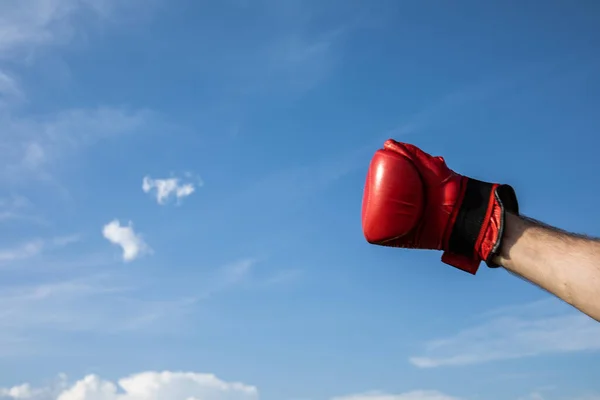 Imagen Cerca Del Guante Boxeo Mano Listo Para Luchar Guante — Foto de Stock