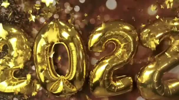 Golden Number Sign Written 2022 Rain Falling Stars Background Beige — Stock Video