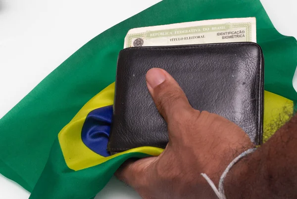 Lauro Freitas Brasil July 2022 Man Holding Wallet Brazilian Elector — Fotografia de Stock