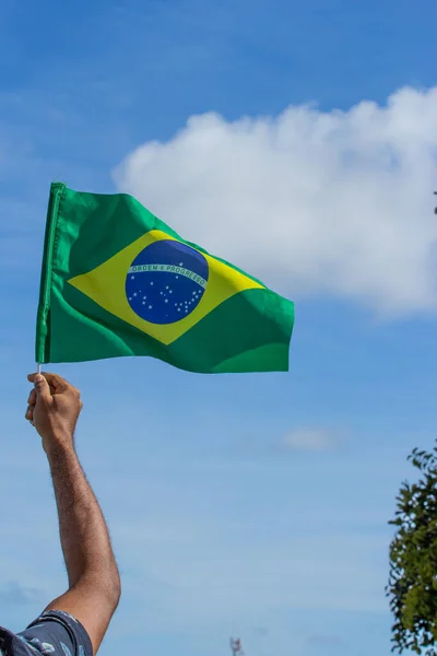 Man Holding Brazilian Flag — Stock Photo, Image