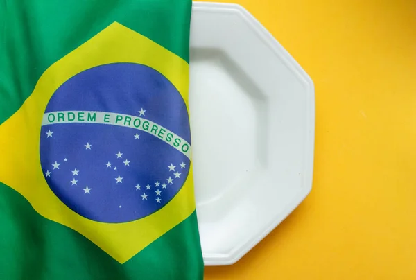 Empty Plate Brazilian Flag Top Hunger Brazil — Stock Fotó