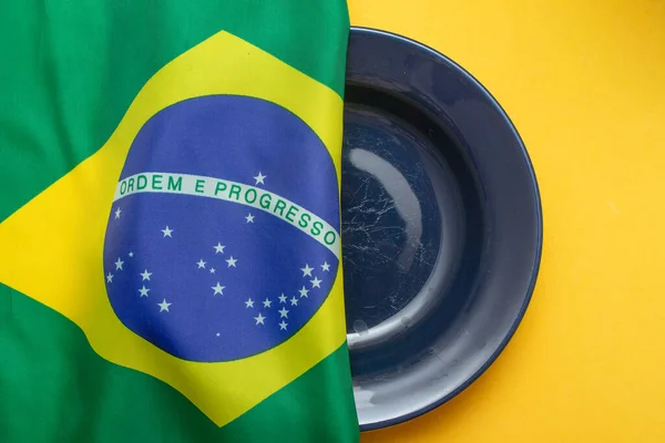 Empty Plate Brazilian Flag Top Hunger Brazil — Stock Fotó