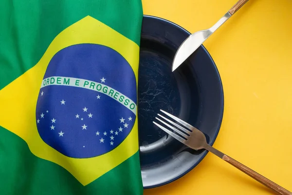 Empty Plate Brazilian Flag Top Hunger Brazil — Stockfoto