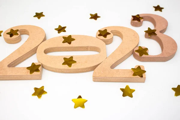 Wooden Numbers Written 2023 Christmas Time — Stock Photo, Image