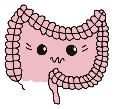 Bağırsak iç sisteminin basit bir mide illüstrasyonu. Sağlıklı bir içgüdü. Mutsuz abdominal sevimli ifade. İnsan vücut parçaları vektörde. Probiyotikler ya da gastroenterolog alanı için..