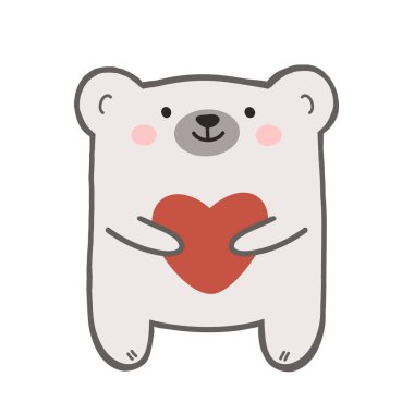 Çizgili şirin kutup ayısı çizgi filmi. Çocuk odası, çocuk odası ya da yeni doğan davetiye şablonu için sevimli kawaii hayvanı