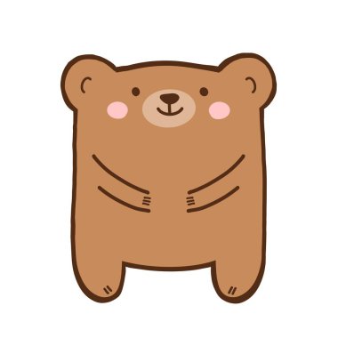 Cute cartoon brown bear with outline. Adorable kawaii animal for nursery, kids room, or newborn invitation template