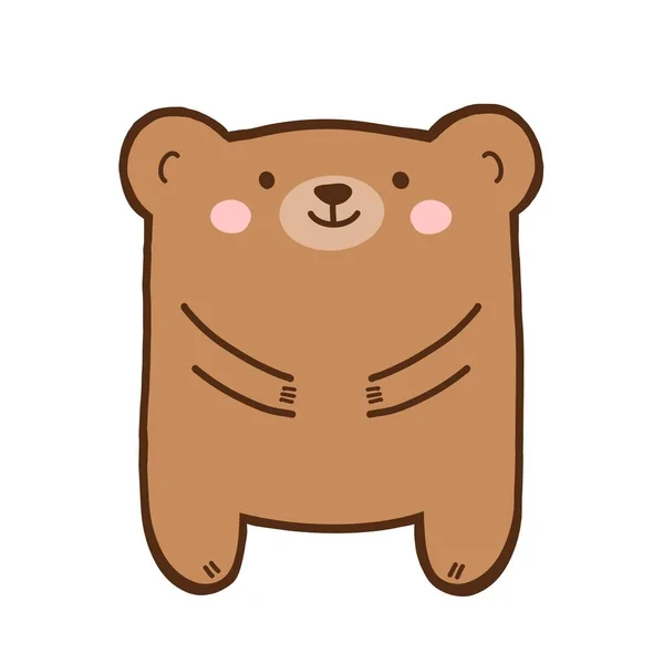 Cute cartoon brown bear with outline. Adorable kawaii animal for nursery, kids room, or newborn invitation template — Stok fotoğraf