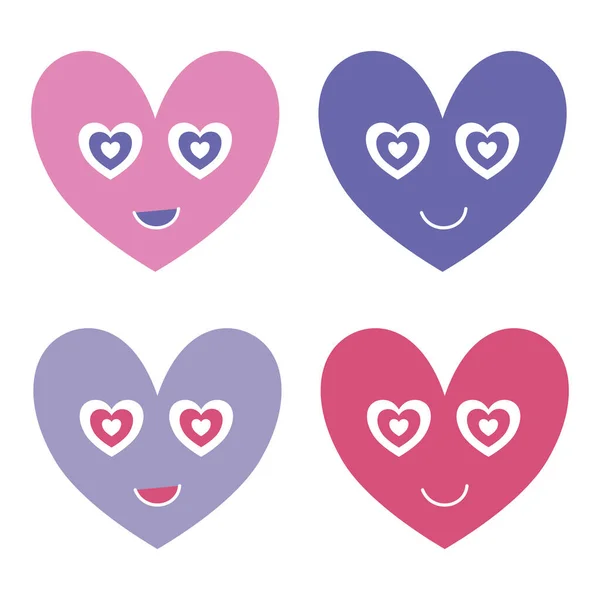 Emoji manis tersenyum dengan warna pastel. Romantis valentine karakter hari terisolasi pada putih. Merasa jatuh cinta - Stok Vektor