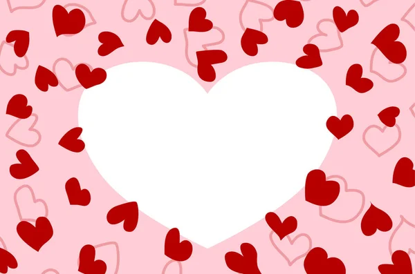 Romantis bingkai untuk hari Valentine. Bentuk hati yang lucu terbuat dari hati kecil. Warna merah terang untuk menggambarkan cinta - Stok Vektor
