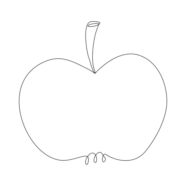 Silhouette Apple in linea art style. Mela intera in semplice contorno. Frutto disegnato a linea continua vettore minimalista — Vettoriale Stock