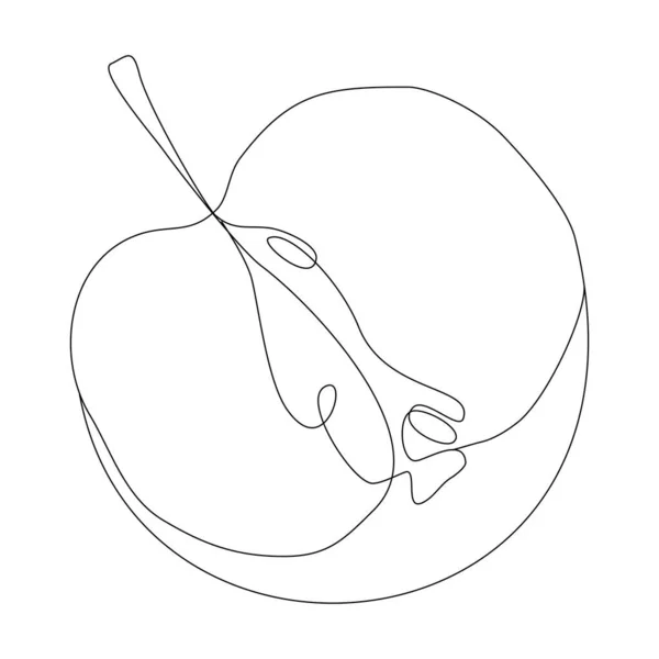 Silhouette Apple in linea art style. Tagliare la metà mela in semplice contorno. Frutto disegnato a linea continua vettore minimalista — Vettoriale Stock