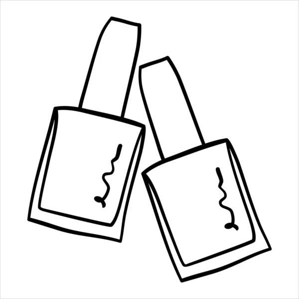 Silueta de botellas de esmalte de uñas para la industria de manicura. Botella de laca negra minimalista en estilo de contorno dibujado a mano — Vector de stock