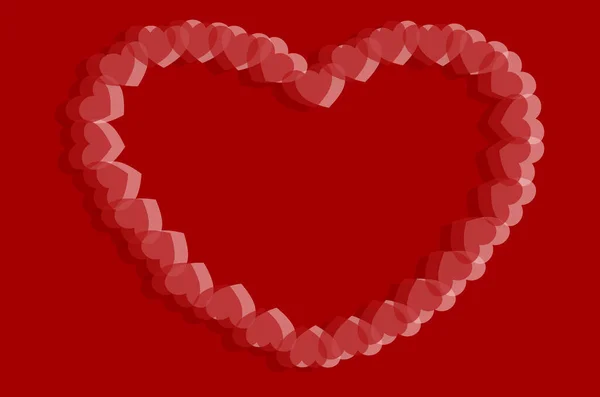 Romantis bingkai untuk hari Valentine. Bentuk hati yang lucu terbuat dari hati kecil. Warna merah terang untuk menggambarkan cinta - Stok Vektor