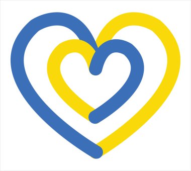 Ukrayna 'yı seviyorum. Mavi ve sarı vektör kalpler, Ukrayna bayrağının huzurlu renkleri