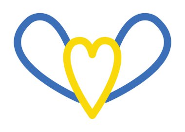 Ukrayna 'yı seviyorum. Kanatlı mavi ve sarı vektör kalpler, Ukrayna bayrağının renkleri