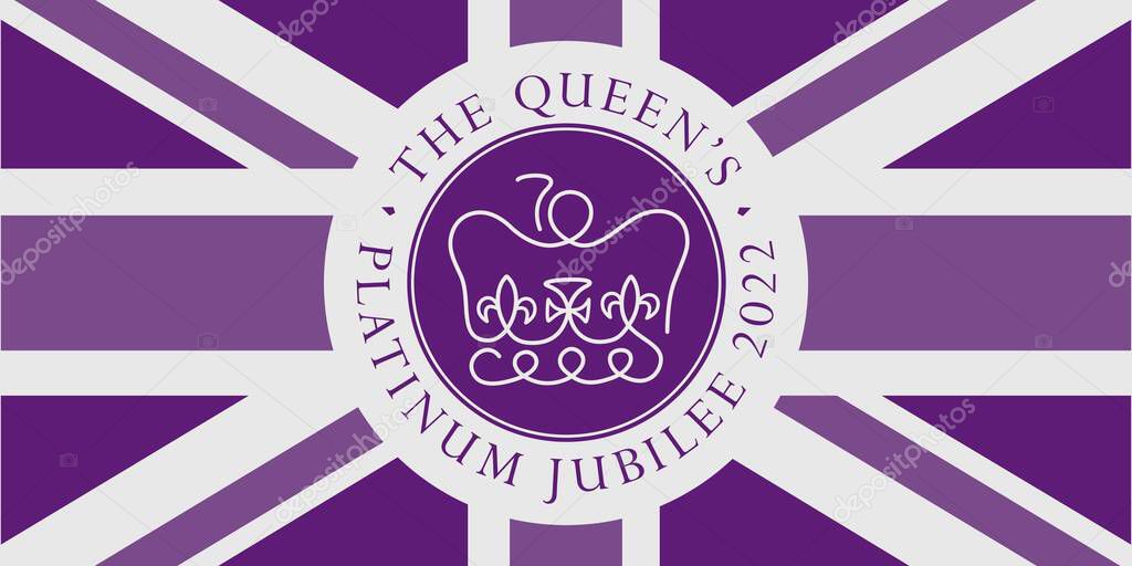 Platinum jubilee banner for 70 anniversary of the Queen Elizabeth II 2022. UK royal celebration poster, flyer, postcard