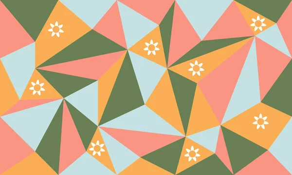 1970年良い振動幾何学的ベクトル背景 70年代の動機を持つレトロ抽象的な壁紙 暖かい1970年代の美的三角形イラスト 古い学校ヒッピーの雰囲気パターン デイジー花のグルービーバナーアート — ストックベクタ