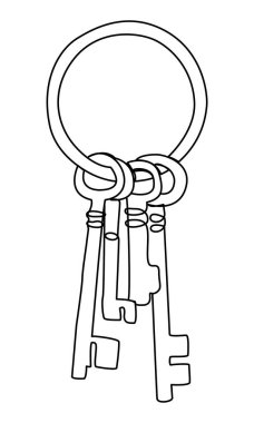 Devamlı çizgi çizimi. El çizimi minimalist anahtarlar komisyon satışı için bir yüzük illüstrasyonunda, yeni ev. Gayrimenkul için önemli bir unsur. Erişim simgesi ana hatları, web güvenliği ve çevrimiçi güvenlik kavramı