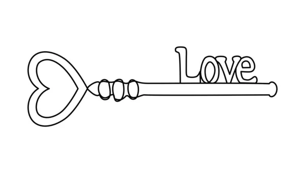 連続線ハート型キー図面 手描きのミニマリストイラスト バレンタインデーのロマンチックな愛のコンセプト ホテルの部屋 不動産販売 レンタルのためのベクトルキー アクセスアイコンの概要 — ストックベクタ