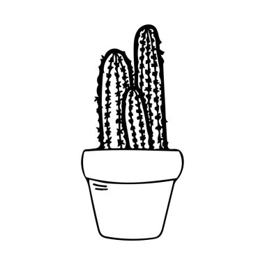 Esrar vektör taslak ikonu içinde kaktüs. Şirin siyah sulu taslak çizimi. Çiçek saksısı sanatında Meksika ev bitkisi. Keskin dikenleri olan bir saksıda basit bir kaktüs. Doğal eğlence ev dekorasyonu elementi.