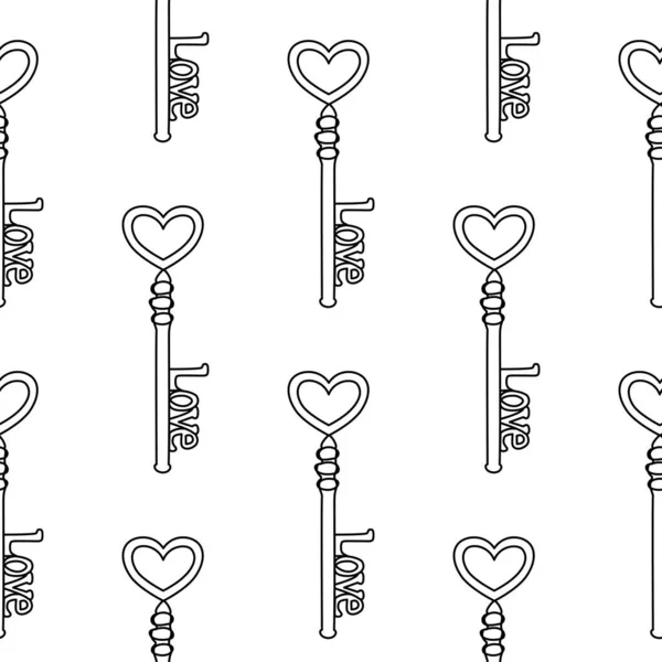 Keys Romantic Seamless Pattern Minimalist Continuous Line Key Love Background — Stockový vektor