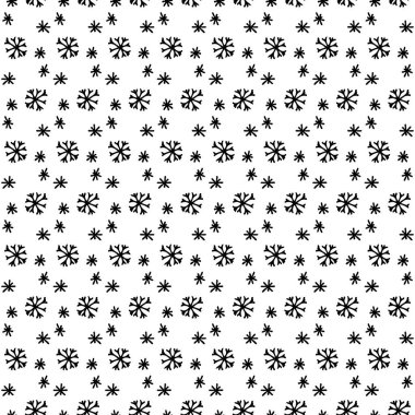 Sevimli minimalist el çizimi kar tanesi Noel şablonu. Kusursuz siyah kar dokusu. Eğlenceli kış çizgisi beyaz sanat arka planı. Sıcak mevsim için basit bir vektör çizimi. Karlı ambalaj kağıdı, dekor