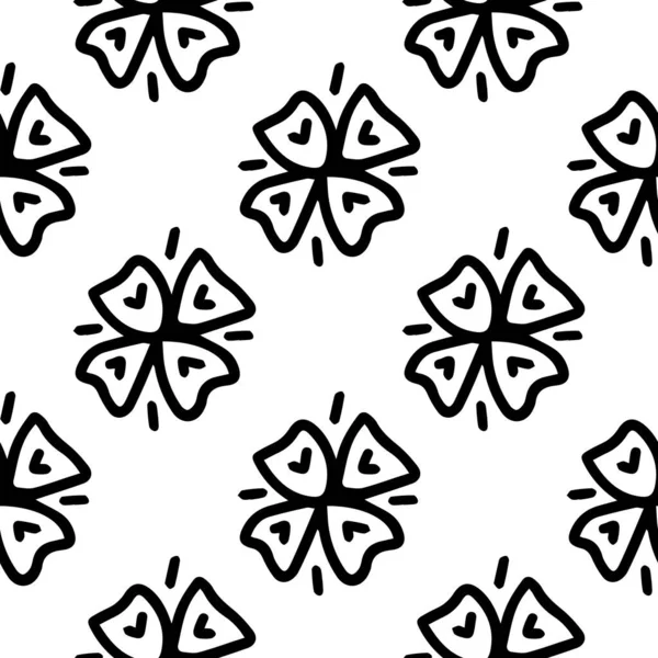 Bloem Doodles Naadloos Patroon Zwarte Bloemen Witte Achtergrond Met Hand — Stockvector