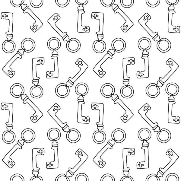 Antique Keys Seamless Pattern Minimalist Continuous Line Key Background Vector — Wektor stockowy