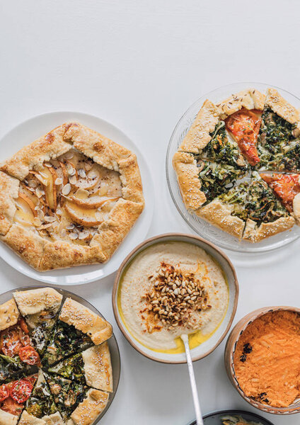 Food Flat Lay Mix Sweet Salty Freeform Crust Galette Pies Royalty Free Stock Photos