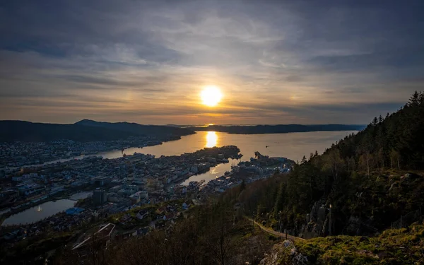 Blick Vom Floyen Auf Die Stadt Bergen Norwegen Bei Sonnenuntergang — Stockfoto