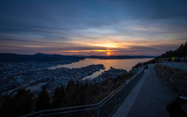 Vue Floyen Ville Bergen Norvège Pendant Coucher Soleil — Photo