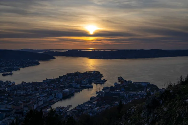 Vue Floyen Ville Bergen Norvège Pendant Coucher Soleil — Photo