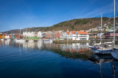 Norveç limanı manzaralı harika bir kasaba Bergen.