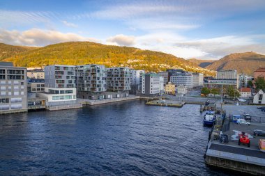 Norveç limanı manzaralı harika bir kasaba Bergen.