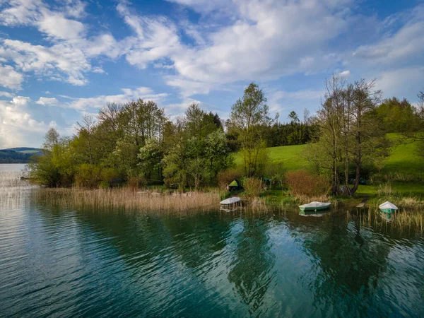 Boats Moored Irrsee River Bank — 스톡 사진