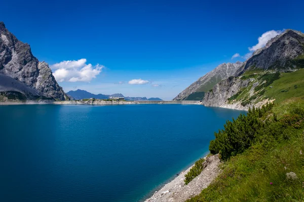 Dam Wall Blue Green Lake Luenersee Vorarlberg Austria — Photo