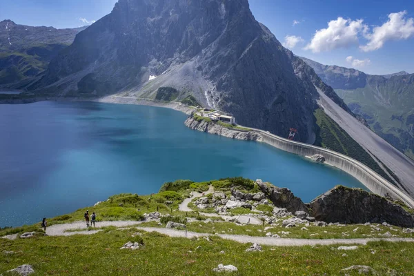 Dam Wall Blue Green Lake Luenersee Vorarlberg Austria — Stockfoto