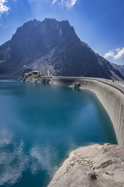 Dam Wall Blue Green Lake Luenersee Vorarlberg Austria — 스톡 사진