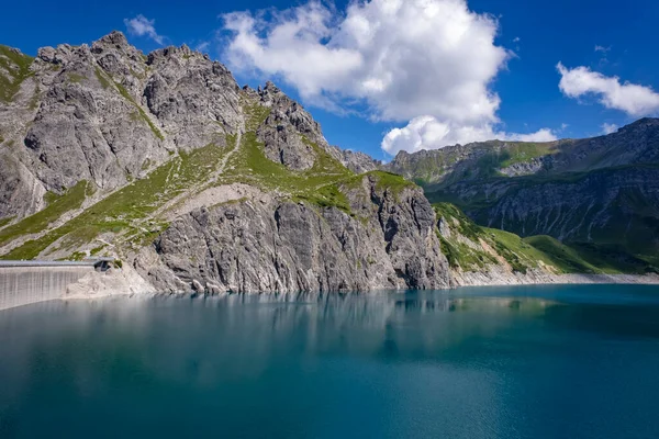 Dam Wall Blue Green Lake Luenersee Vorarlberg Austria — Stockfoto