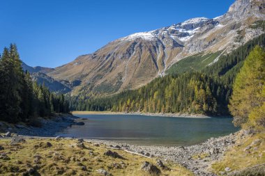 Göl ve ormanlı güzel dağ manzarası