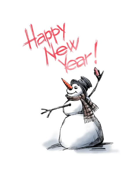 Snowman writes a felicitation — Stock Photo, Image